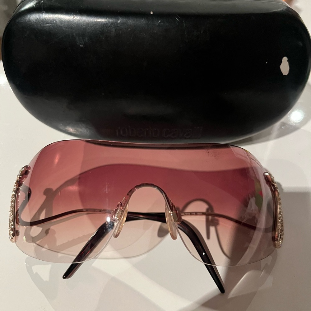 Roberto Cavalli Shield Sunglasses with Swarovski crystal detail signature snake